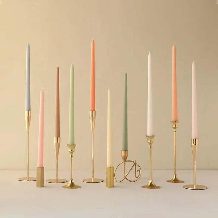 VibeCore 4-Pack Scented Solid Color Long Candles All Colors in Candle Holders, premium handcrafted taper candles, minimalist decor, elegant centerpiece, romantic ambiance, clean burn.