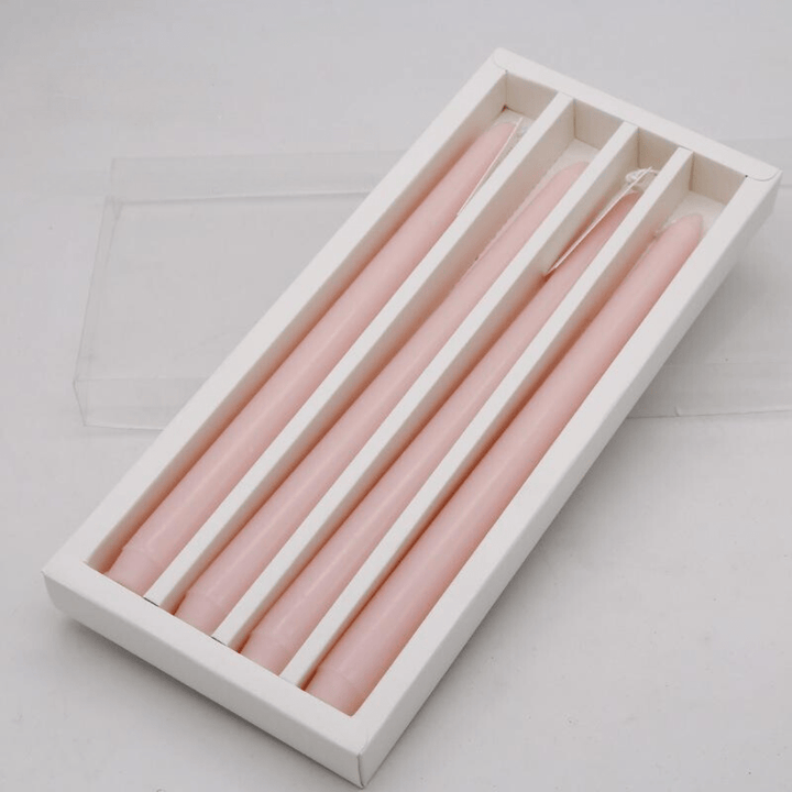 VibeCore 4-Pack Scented Solid Color Long Candles Rose, premium handcrafted taper candles, minimalist decor, ideal for table settings, romantic ambiance, clean burn.