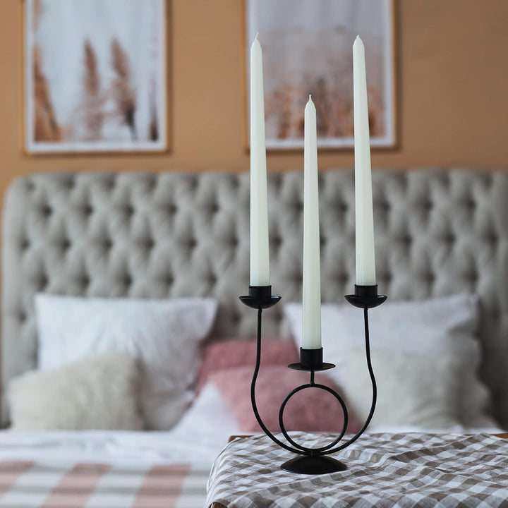 VibeCore 4-Pack Scented Solid Color Long Candles White in Candle Holder, premium handcrafted taper candles, minimalist decor, elegant table settings, romantic ambiance, clean burn.