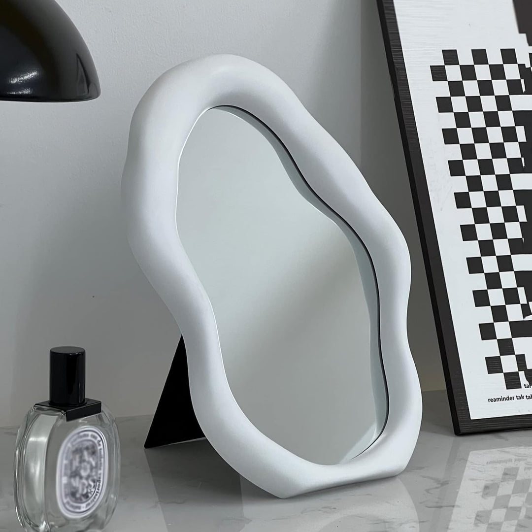 VibeCore Abstract Blob Makeup Mirror White, featuring a sleek, modern design with a unique blob shape, perfect for adding an artistic touch to your vanity or decor.