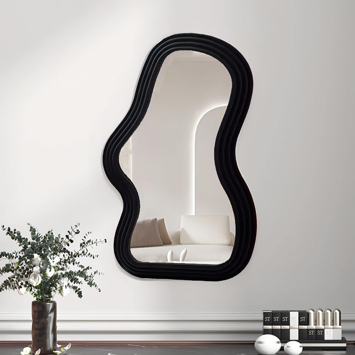 VibeCore Abstract Curve Wall Mirror Black Curve: A sleek and modern mirror featuring a dynamic curved shape with a bold black finish, perfect for enhancing the aesthetic of any contemporary space.