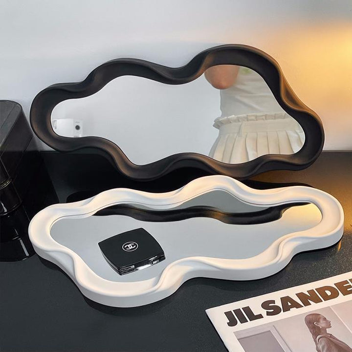VibeCore Abstract Curve Wall Mirror Black and White Ripple: A stunning black and white ripple-designed mirror with an abstract curve shape, creating a bold and modern focal point for your space.