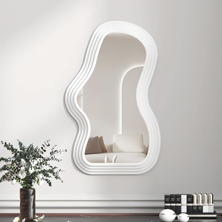 VibeCore Abstract Curve Wall Mirror White Curve: A sleek, modern mirror featuring a smooth curve design, adding a minimalistic and artistic touch to your space with a clean, contemporary aesthetic.