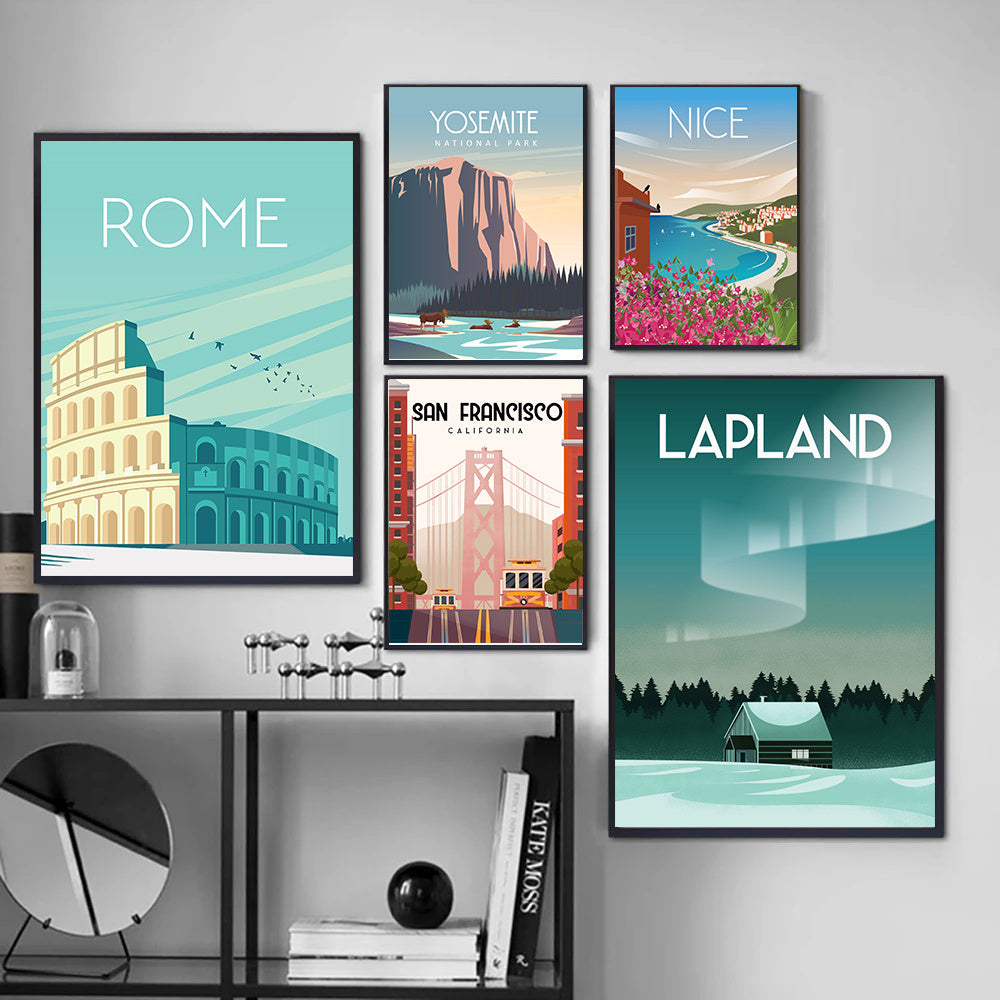 VibeCore Adventure Travel Canvas Prints Framed On Wall