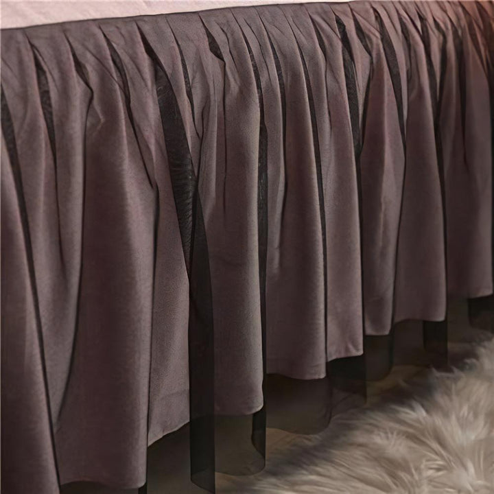 Close-up of the bed sheet from the 'Coquette Goddess Bedding Set' in the color mauve, highlighting its smooth, high-quality fabric and refined finish. Designed for a cozy and elegant bedroom or dorm aesthetic.