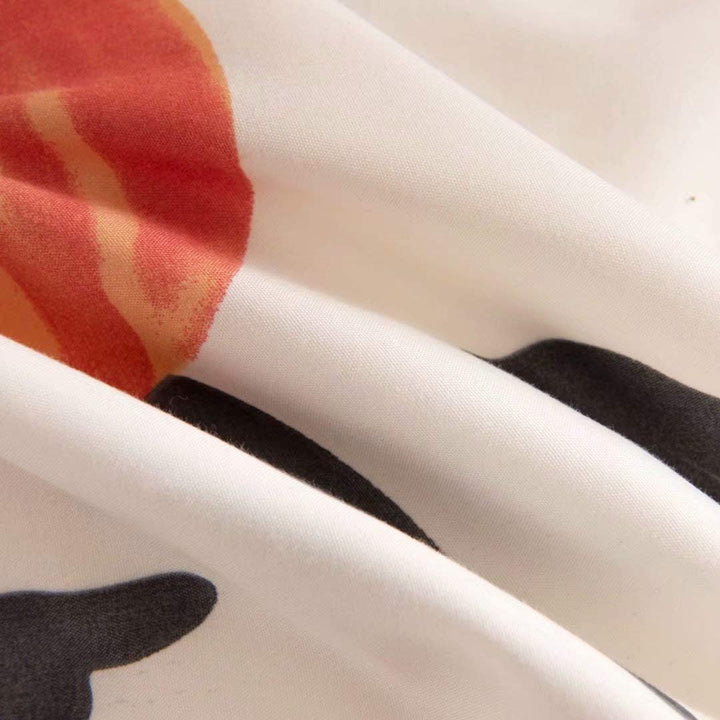 Close-up of the soft cotton-polyester blend material of the VibeCore Aesthetic Just Peachy Duvet Cover Set, showcasing its smooth texture and durability. The gentle peach tones and cozy feel make this bedding set a perfect addition to any bedroom or dorm, offering comfort and style for all seasons.