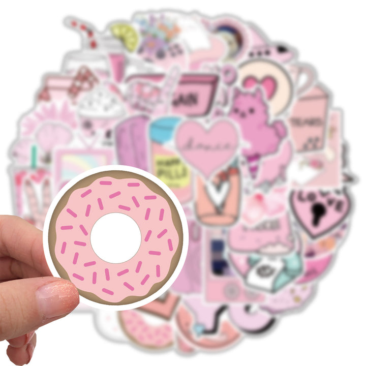 VibeCore Aesthetic Pink Stickers close-up of a pink donut design. Perfect for adding a cute, vibrant touch to laptops, phones, water bottles, and accessories.
