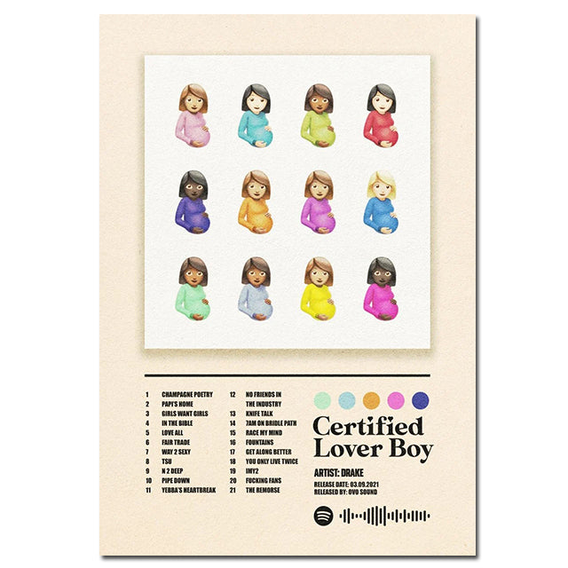 VibeCore Album Cover Canvas 'Drake Certified Lover Boy' poster, featuring the iconic emoji artwork. A must-have for music lovers and aesthetic room decor.
