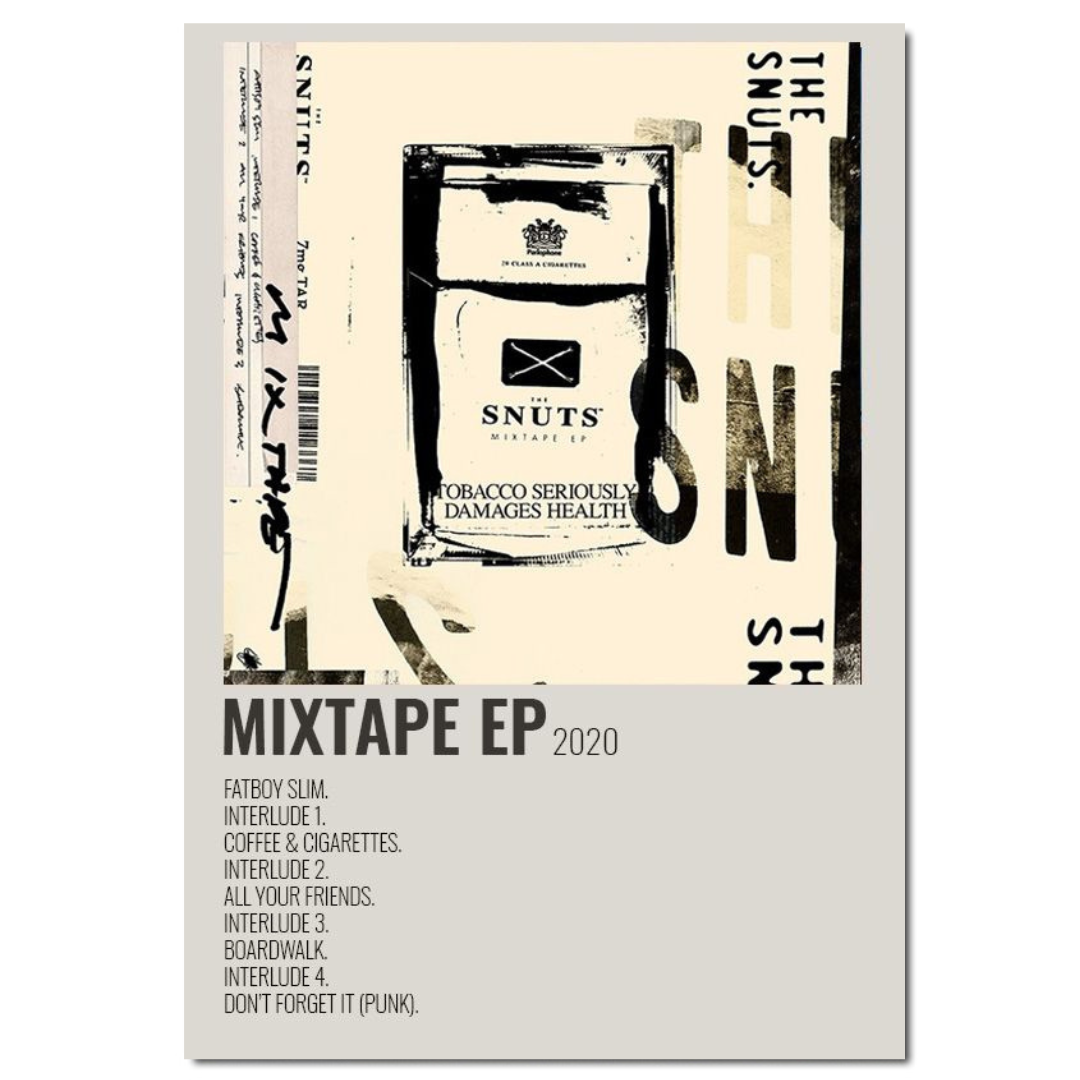 VibeCore Album Cover Canvas 'The Snuts - Mixtape EP' poster, showcasing the bold, indie vibes of this EP with a dynamic design. A must-have for fans of alternative music and stylish room decor.
