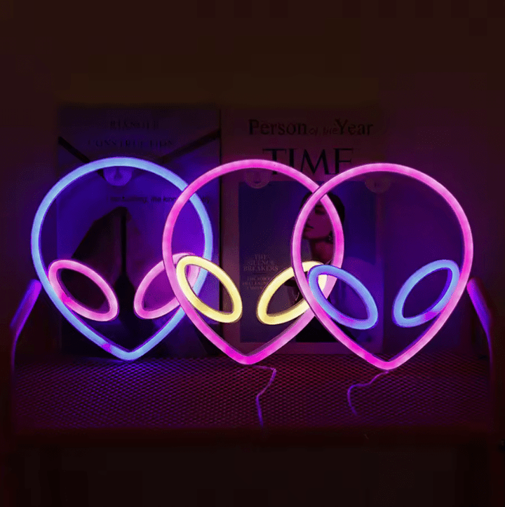 VibeCore Alien Neon Light in Pink & Purple, Pink & Yellow, and Purple & Pink brings a playful and colorful vibe to any space with its unique, glowing design.