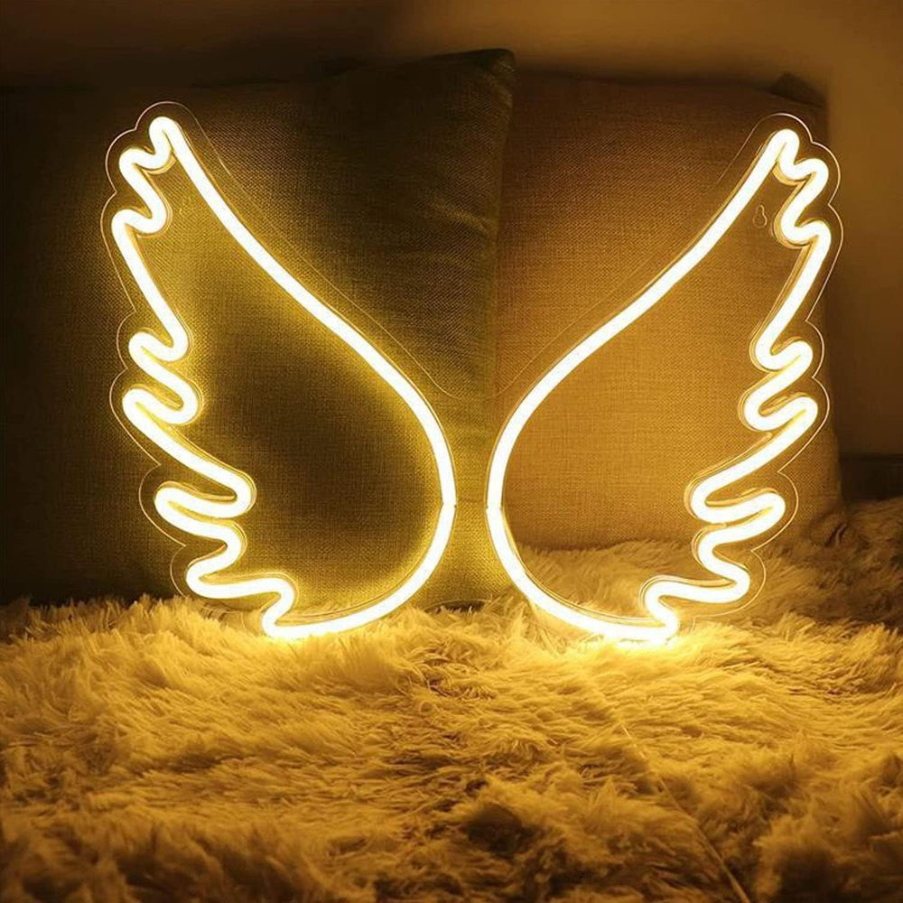 VibeCore Angel Wings Neon Light Warm White On Bed
