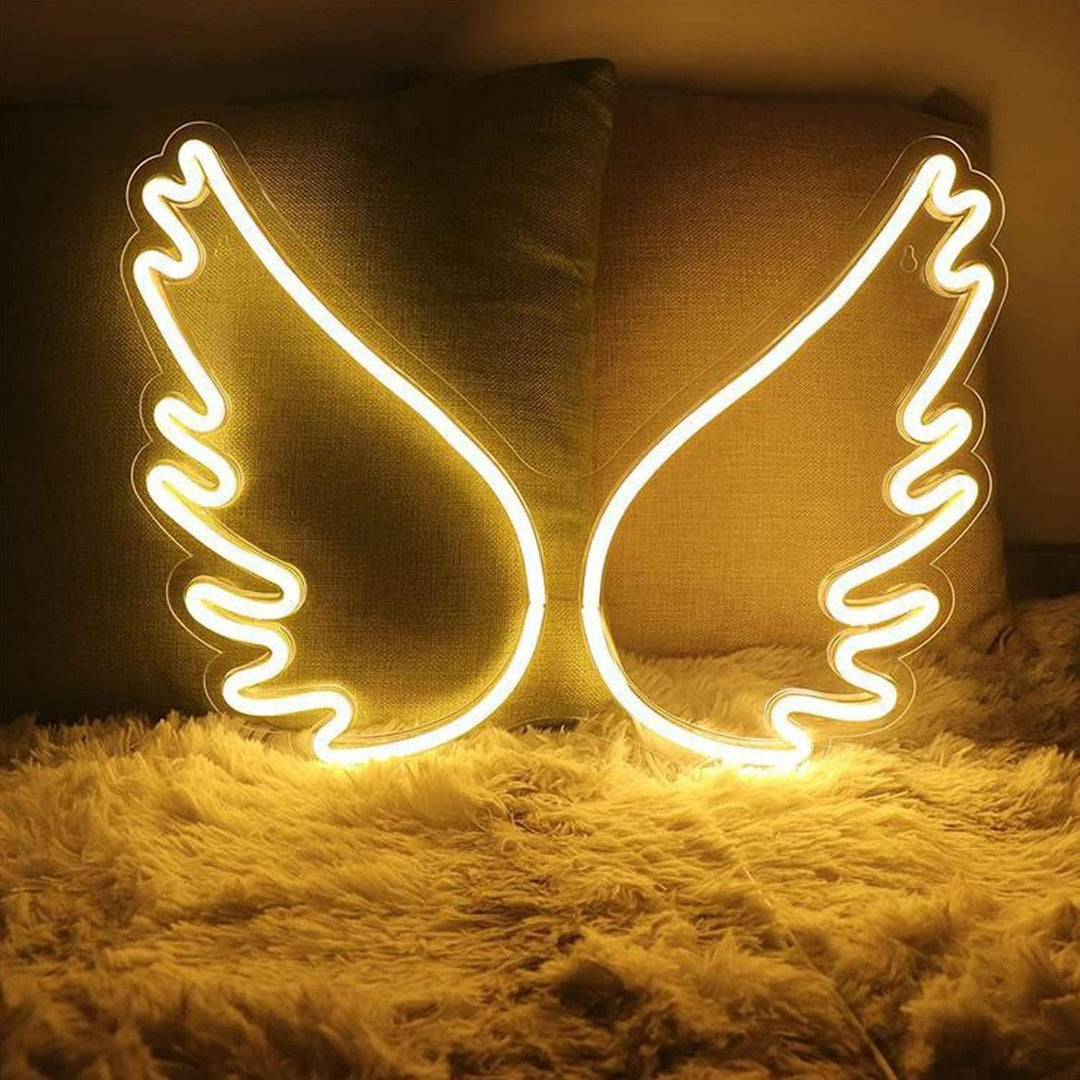 VibeCore Angel Wings Neon Light Warm White On Bed