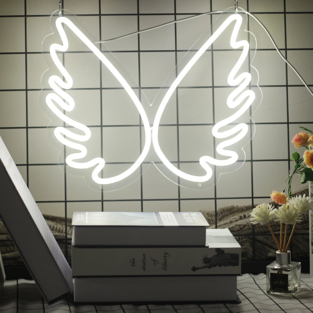 VibeCore Angel Wings Neon Light White Hung On Wall