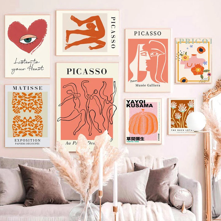 VibeCore Apricot Exhibit Canvas Prints On Living Room Wall