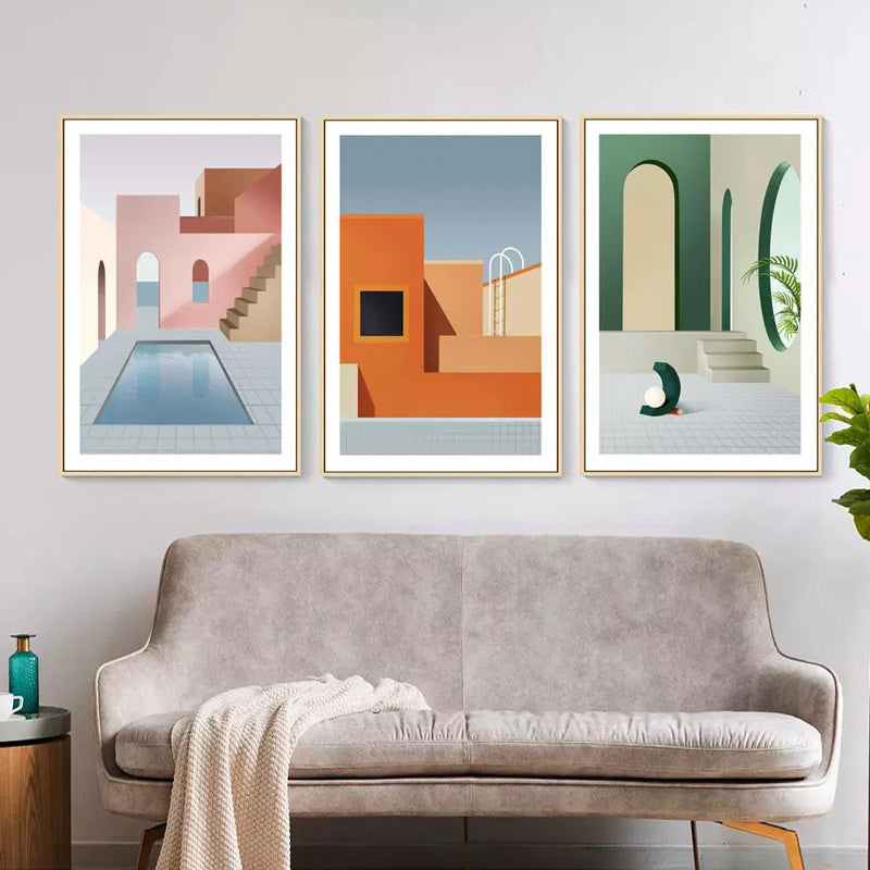 VibeCore Arches & Color Canvas Prints All 3 Options On Wall In Living Room