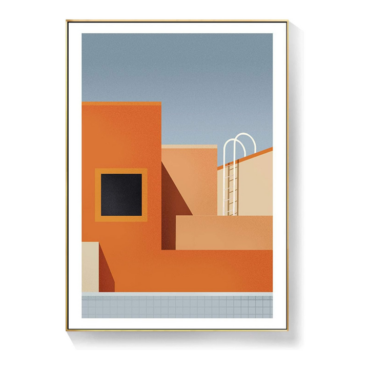 VibeCore Arches & Color Canvas Prints option B Orange building with ladder