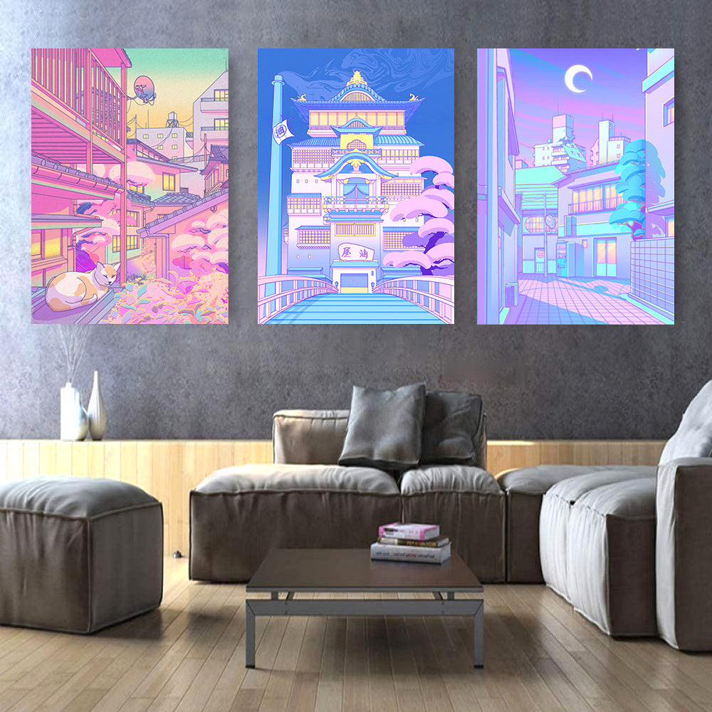 VibeCore Asian Vaporwave Canvas Prints On Wall In Living Room