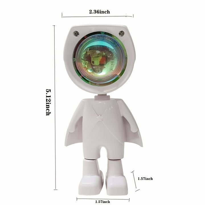 VibeCore Astronaut Sunset Light size, compact yet powerful, designed to fit seamlessly into any space. With adjustable projection and a sleek, futuristic design, it's perfect for aesthetic, cutecore, coquette, teen rooms, dorm rooms, celestial decor, mood lighting, and cozy vibes.