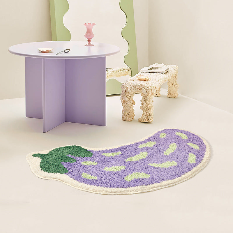 VibeCore Aubergine Accent Rug displayed from an angled aerial view, highlighting its plush purple design, soft texture, and non-slip backing for a stylish and cozy touch.
