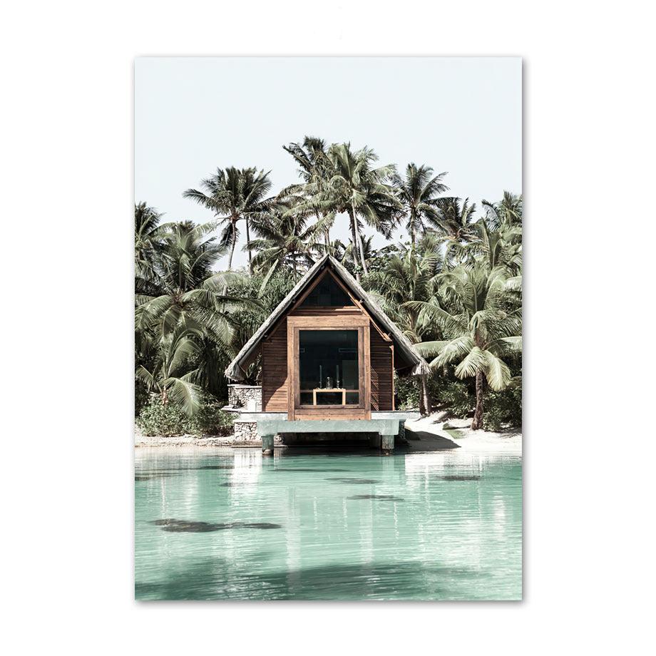 VibeCore Bali Canvas Prints Option C - Wooden hut on beach over ocean water
