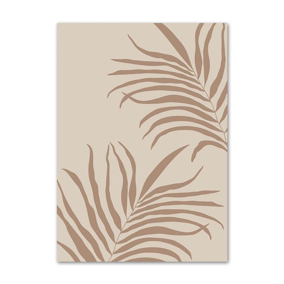 VibeCore Bali Canvas Prints Option F - abstract drawing of brown tropical leaves on beige background