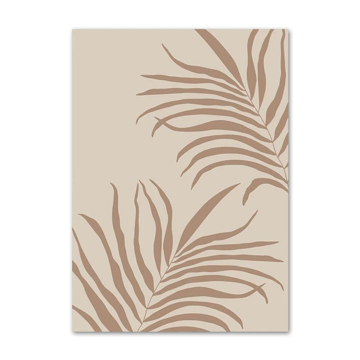 VibeCore Bali Canvas Prints Option F - abstract drawing of brown tropical leaves on beige background