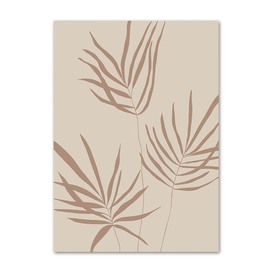 VibeCore Bali Canvas Prints Option G - Brown leaves drawing on beige background