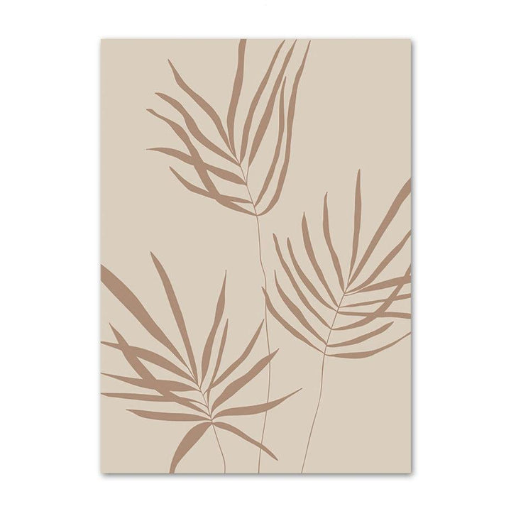 VibeCore Bali Canvas Prints Option G - Brown leaves drawing on beige background