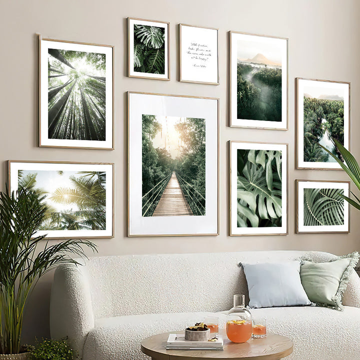 VibeCore Bamboo Forest Canvas Prints on wall of living room above couch