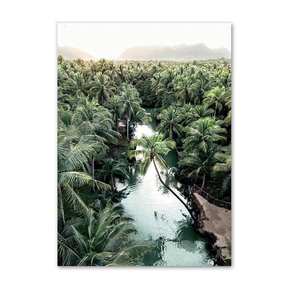 VibeCore Bamboo Forest Canvas Prints Option A: Tropical jungle with river through it