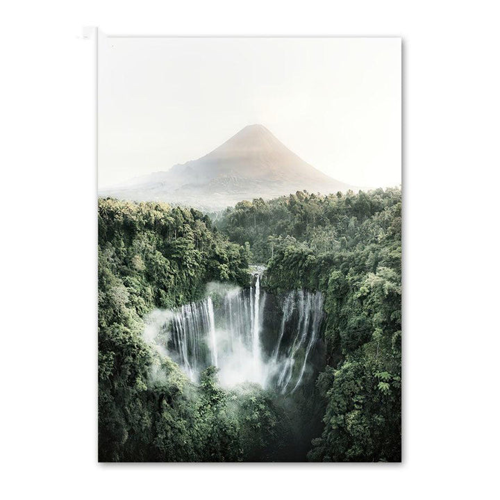 VibeCore Bamboo Forest Canvas Prints Option B: Tropical waterfall with mountain in the distance