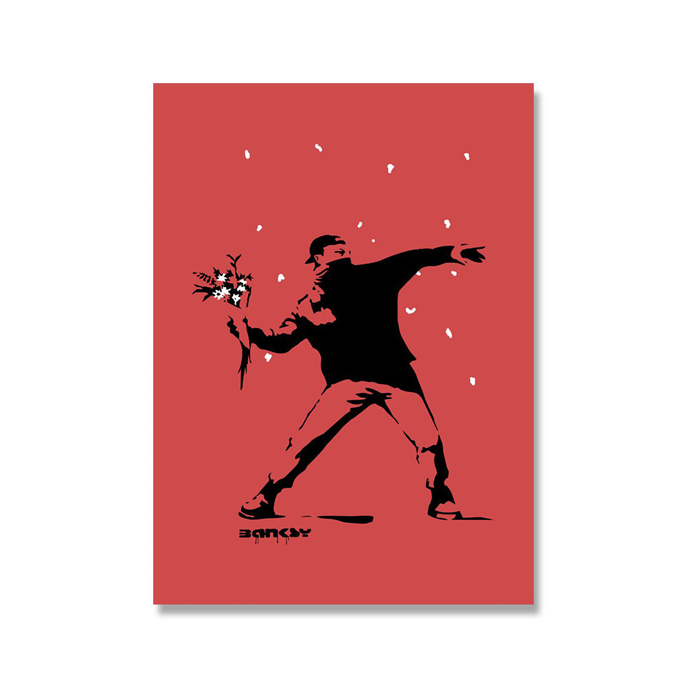 VibeCore Banksy Canvas Prints Option A - Red flower thrower