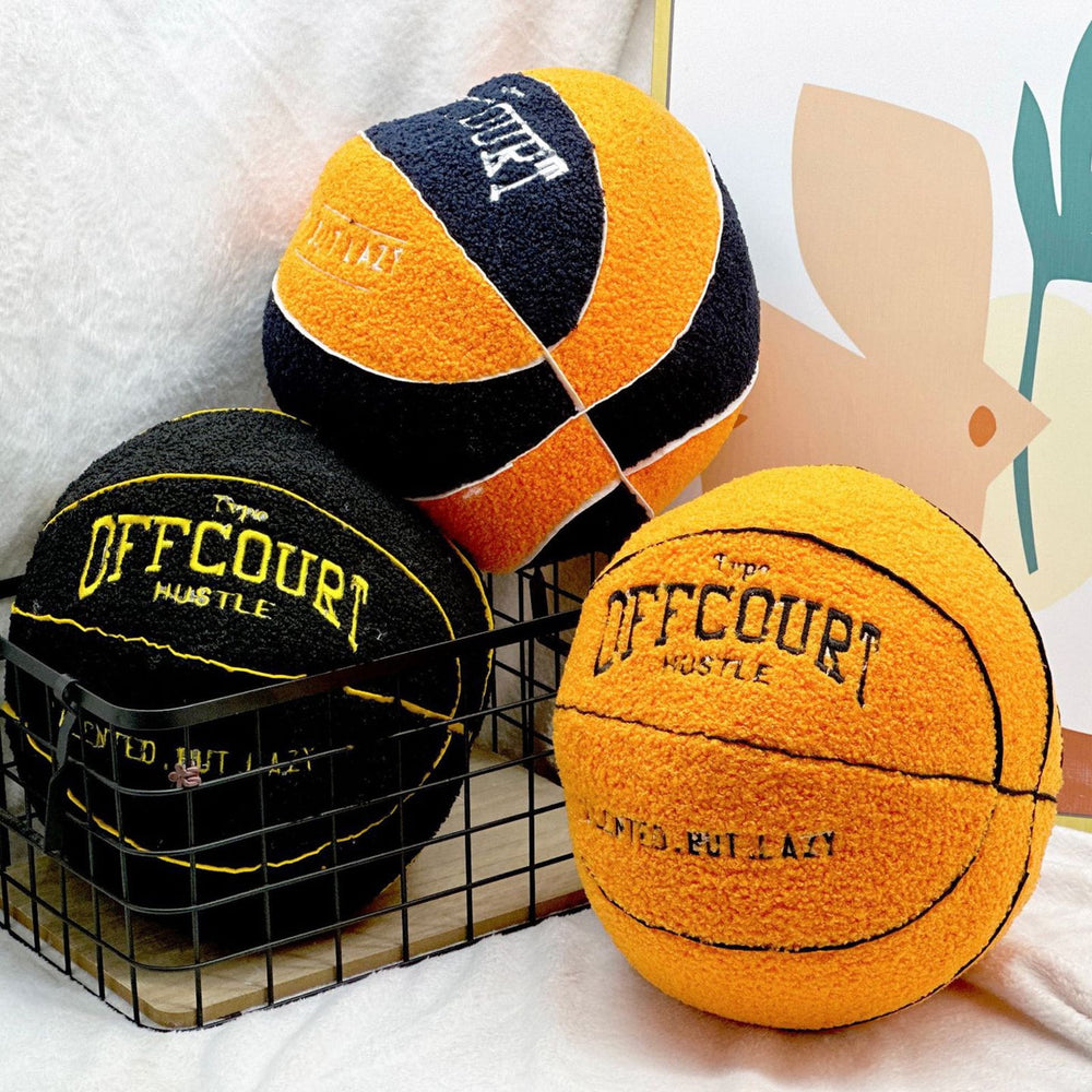 Set of 3 VibeCore Basketball Decorative Pillows - Round, sporty throw pillows with bold basketball designs, perfect for basketball fans. Made from soft, durable acrylic yarn, machine washable, and sized at 9.8 x 9.8 inches. Ideal for adding a game-inspired vibe to beds, couches, or dorm rooms. A stylish gift for players and sports enthusiasts.
