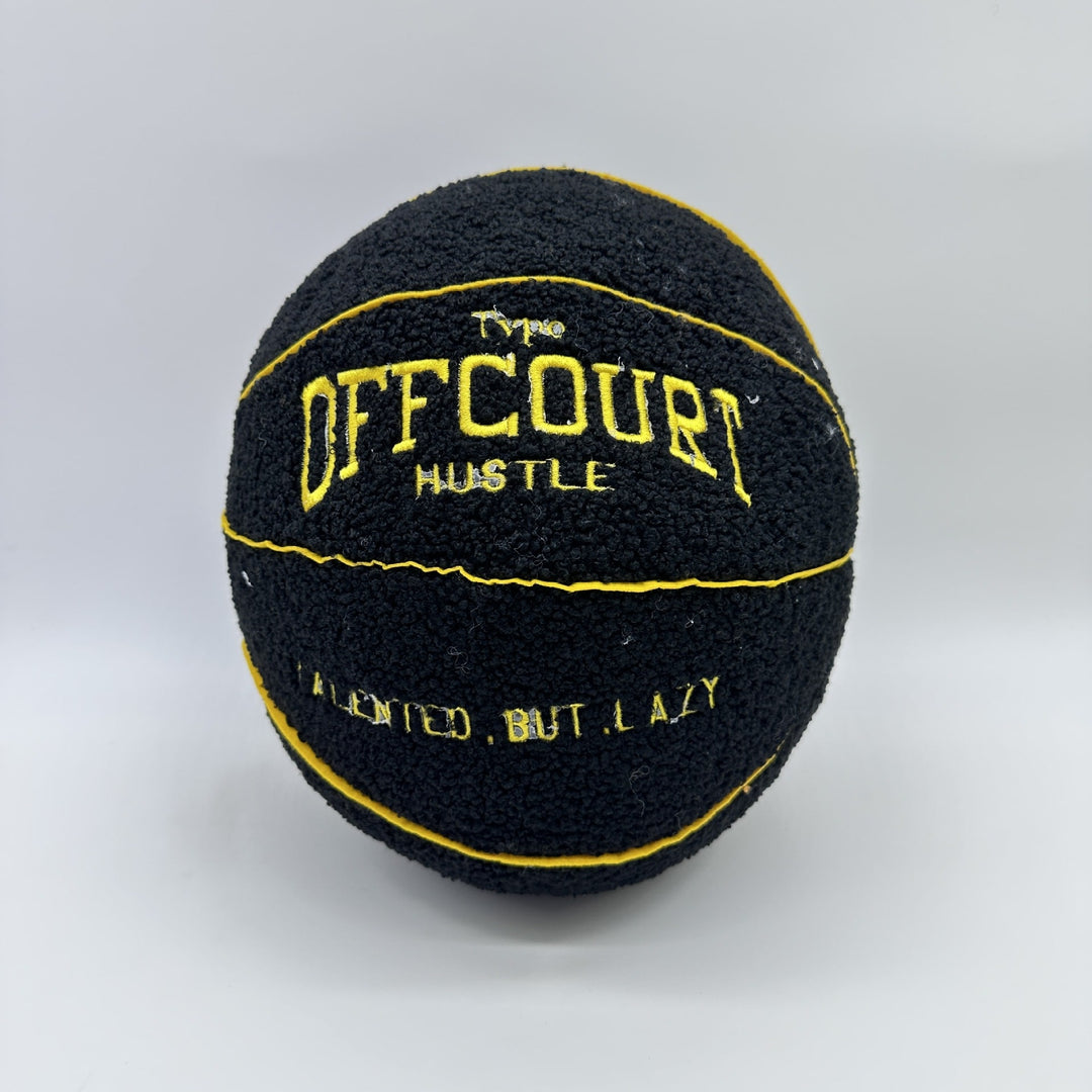 VibeCore Basketball Decorative Pillow - Black front view featuring a bold basketball design, ideal for adding a sleek and sporty accent to your home or dorm decor.