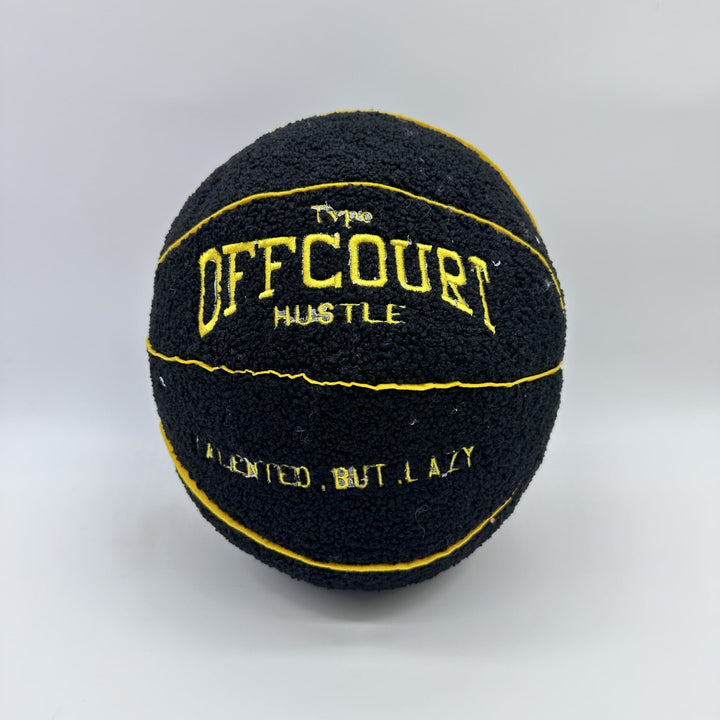 VibeCore Basketball Decorative Pillow - Black front view featuring a bold basketball design, ideal for adding a sleek and sporty accent to your home or dorm decor.