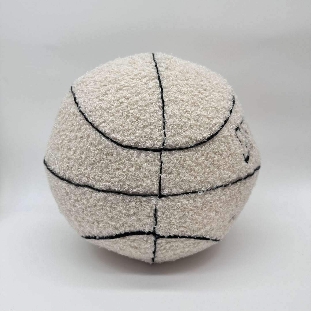 VibeCore Basketball Decorative Pillow - White alternative side view showcasing its bold, round basketball design, perfect for adding a sporty touch to any room.