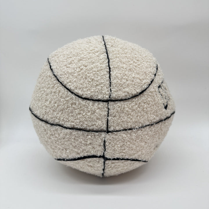 VibeCore Basketball Decorative Pillow - White alternative side view showcasing its bold, round basketball design, perfect for adding a sporty touch to any room.
