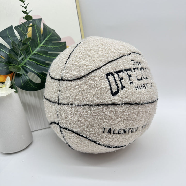 VibeCore Basketball Decorative Pillow - White side view highlighting its bold, round basketball design. A stylish and sporty accent piece for basketball fans and modern home decor.
