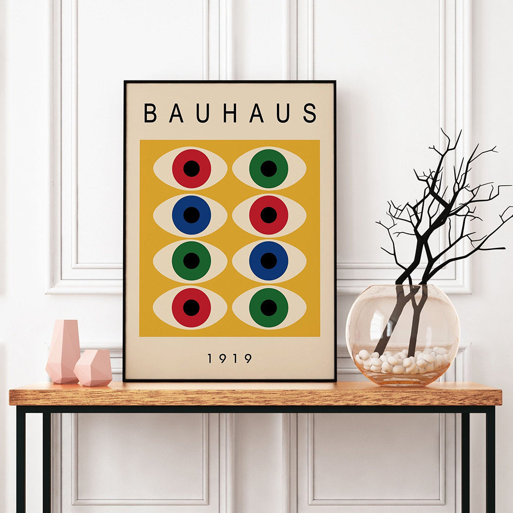 VibeCore Bauhaus 1967 Canvas Prints Option C Framed on console table