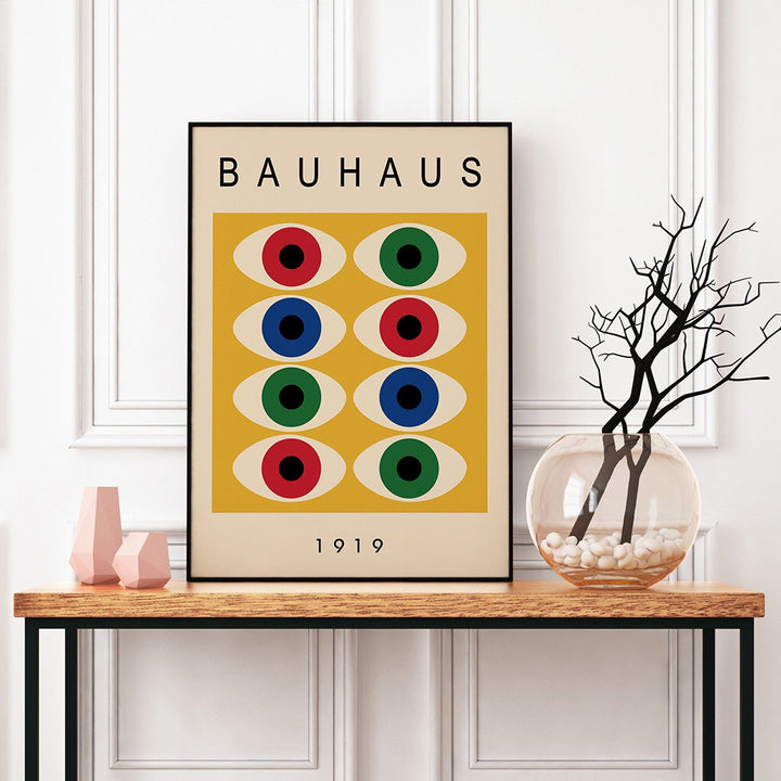 VibeCore Bauhaus 1967 Canvas Prints Option C Framed on console table