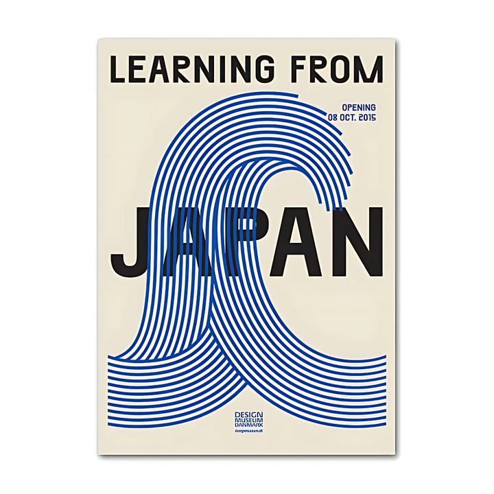 VibeCore Bauhaus Abstract Canvas Poster titled 'Learning From Japan,' showcasing minimalist geometric designs inspired by both Bauhaus and Japanese aesthetics. Modern, sleek wall art with vibrant colors and a semigloss finish. Perfect for adding a sophisticated, Japan-Nordic-inspired touch to your bedroom, dorm, or apartment.