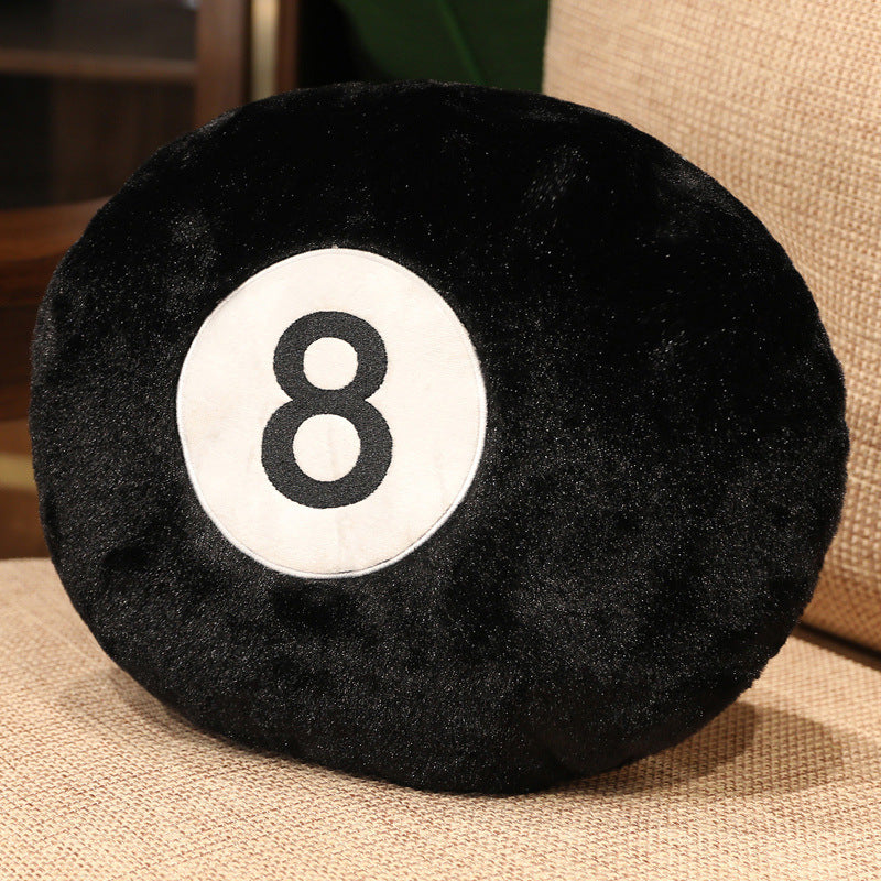 Close-up of VibeCore Billiard Ball Throw Pillow with bold magic 8 ball design. Soft, plush fabric offering ultimate comfort and a playful, trendy aesthetic. Ideal for game rooms, bedrooms, or dorms.