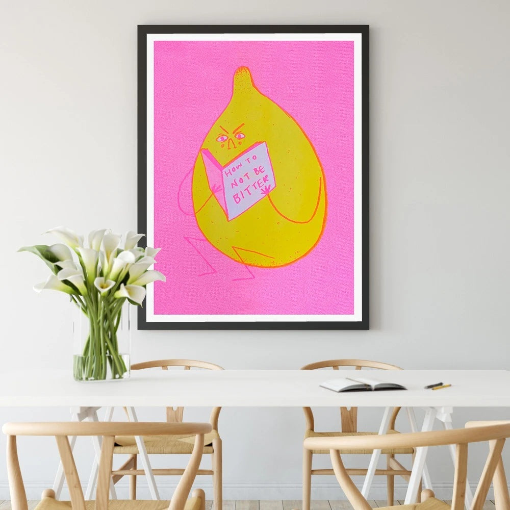 VibeCore Bitter Lemon Canvas Print Framed On Wall In Dining Room
