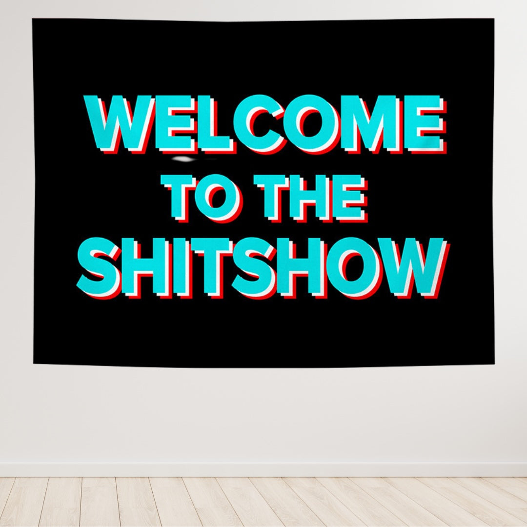 VibeCore Black & Light Blue Welcome To The Shitshow Tapestry