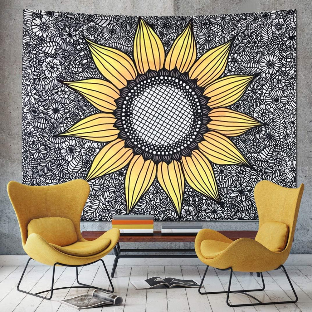 VibeCore Black Sunflower Tapestry On Wall