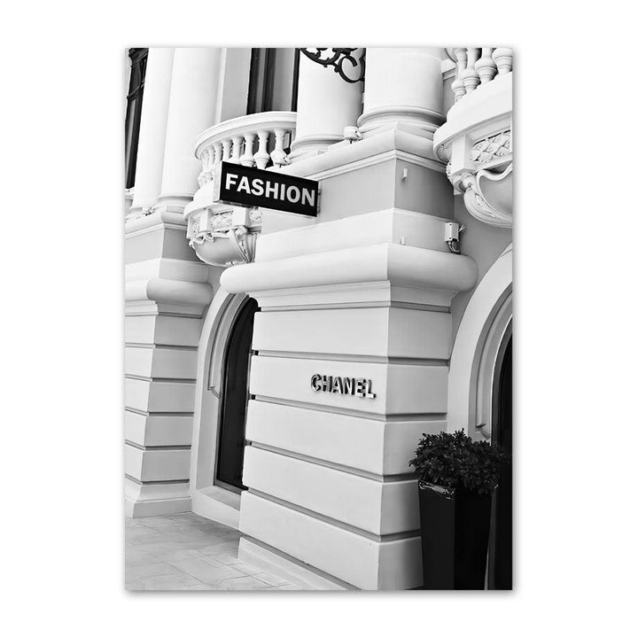 VibeCore Black & White Paris Canvas Prints Option G: Chanel store