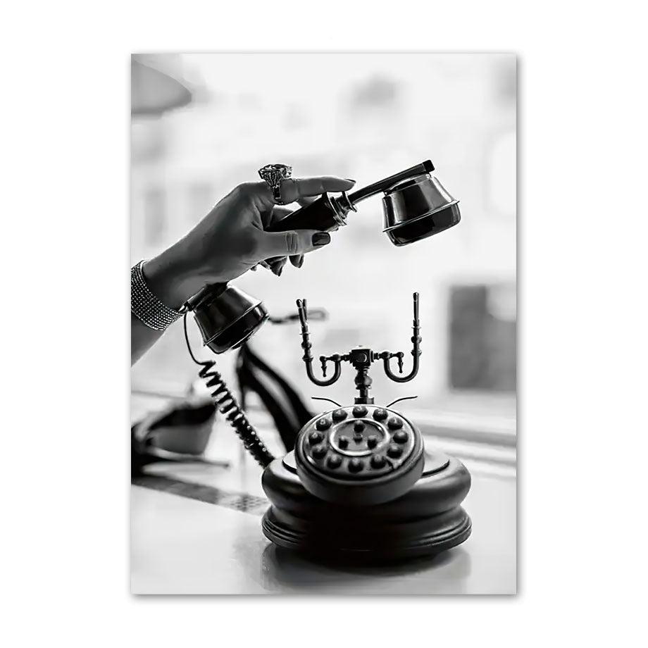 VibeCore Black & White Paris Canvas Prints Option H: Black telephone