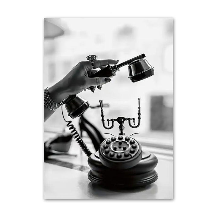VibeCore Black & White Paris Canvas Prints Option H: Black telephone