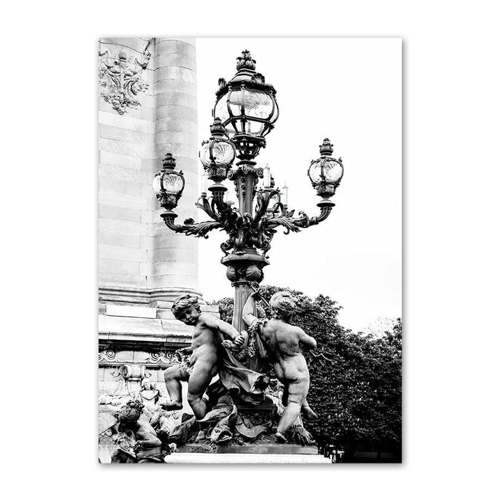 VibeCore Black & White Paris Canvas Prints Option I: Beautiful streetlight