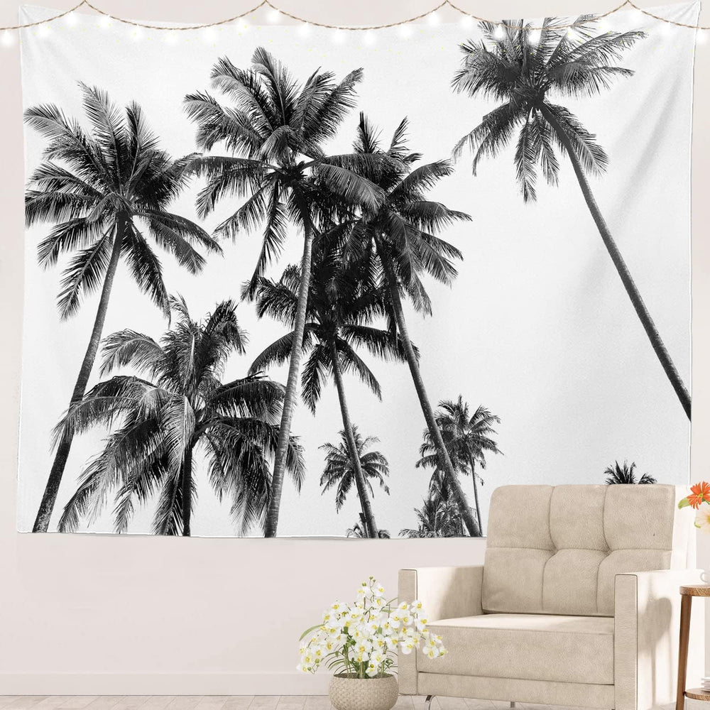 VibeCore Black and White Palm Trees Tapestry On Wall